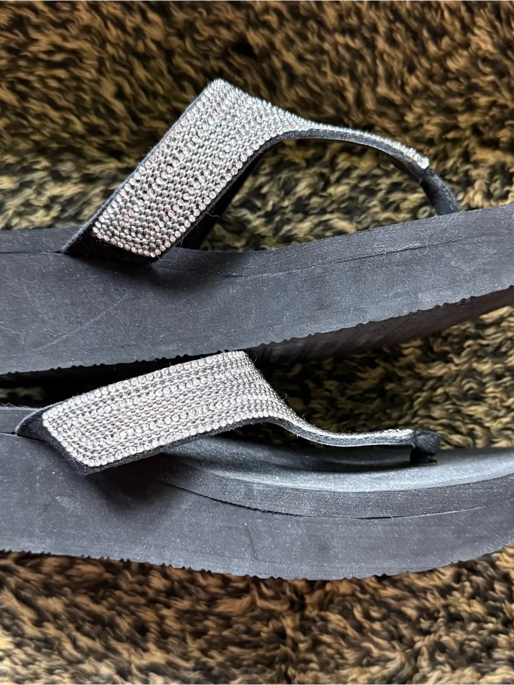 Yellow Box Black Rhinestone T-Strap Sandals - Picture 2 of 3